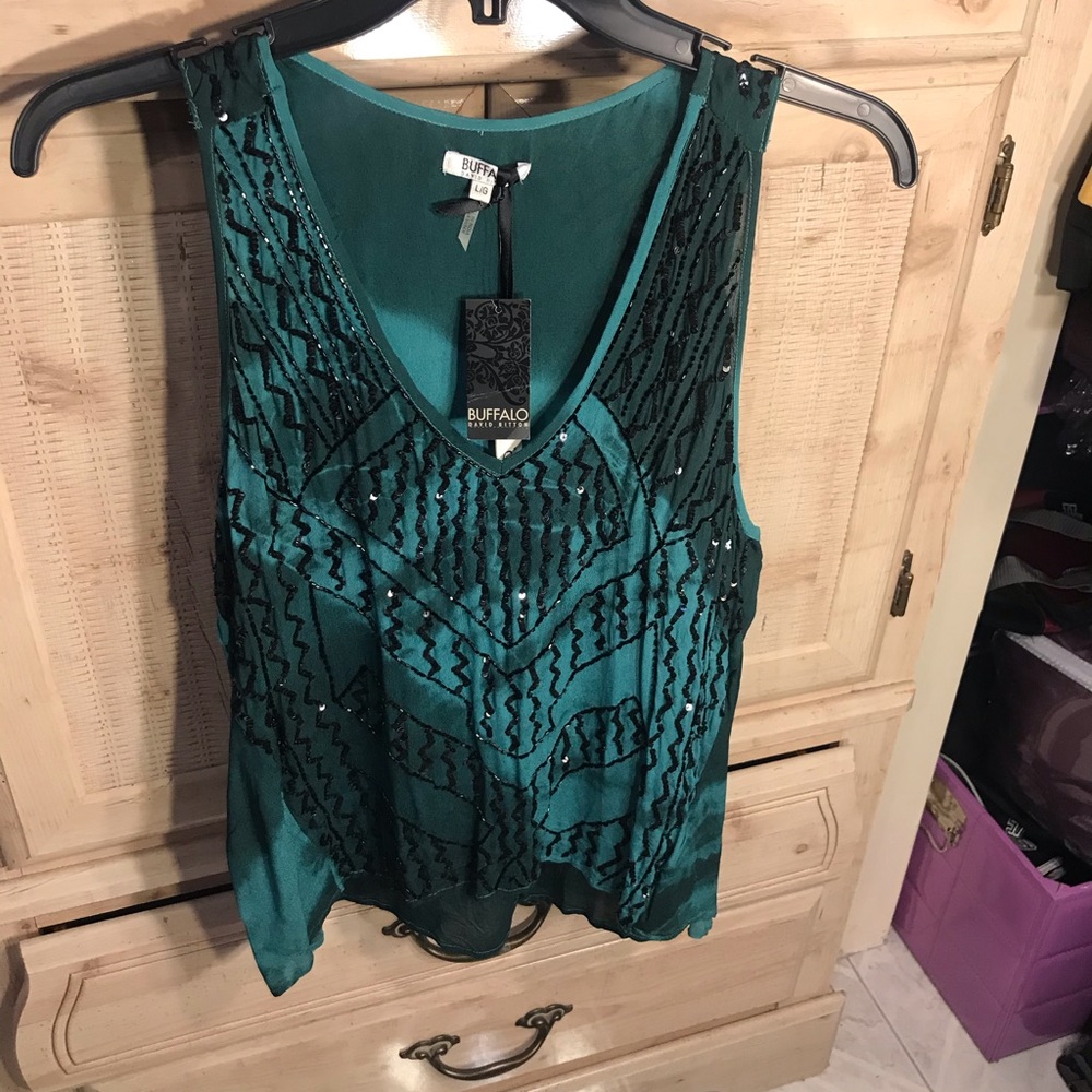NEW David Bitton Buffalo Top with black sequin L